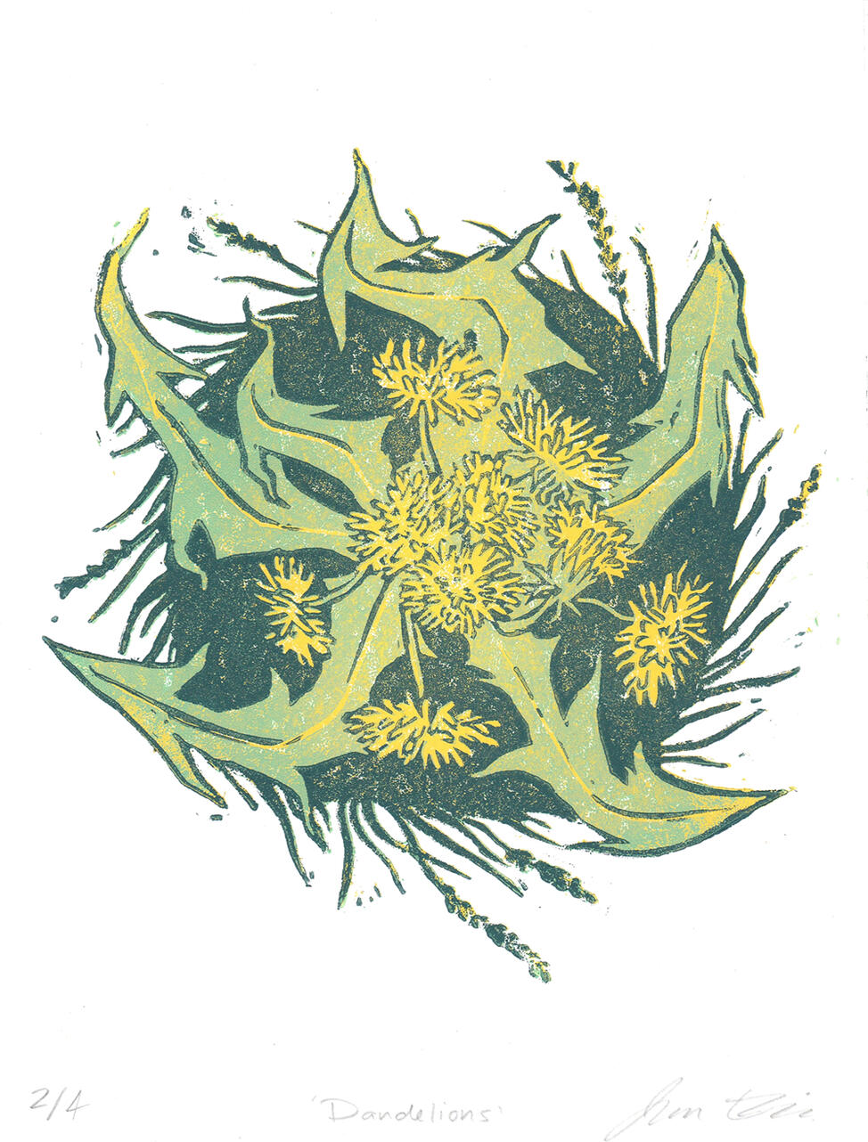 Dandelions Reduction Linocut